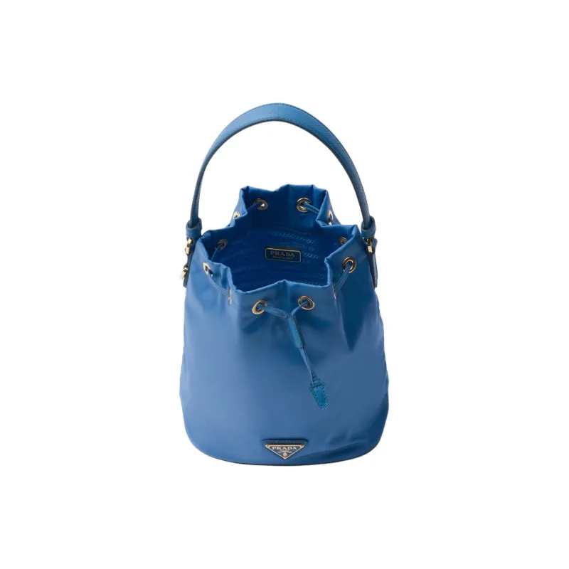 PRADA Re-Nylon Fabric With Leather Bucket Bags Shoulder Bag Crossbody Bag Handbag Mini Women's Light Blue-3