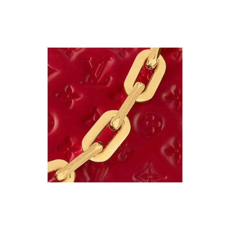 LOUIS VUITTON Sheepskin And Leather Pillow Bag Chain Handbag Shoulder Bag Crossbody Bag Small Size Women's Nautical Red-4