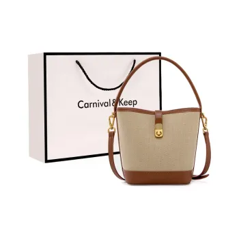 Carnival Keep Fabric, Synthetic Leather Bucket Bag, Handbag, Crossbody Bag, Shoulder Bag Regular Women's Beige & Brown