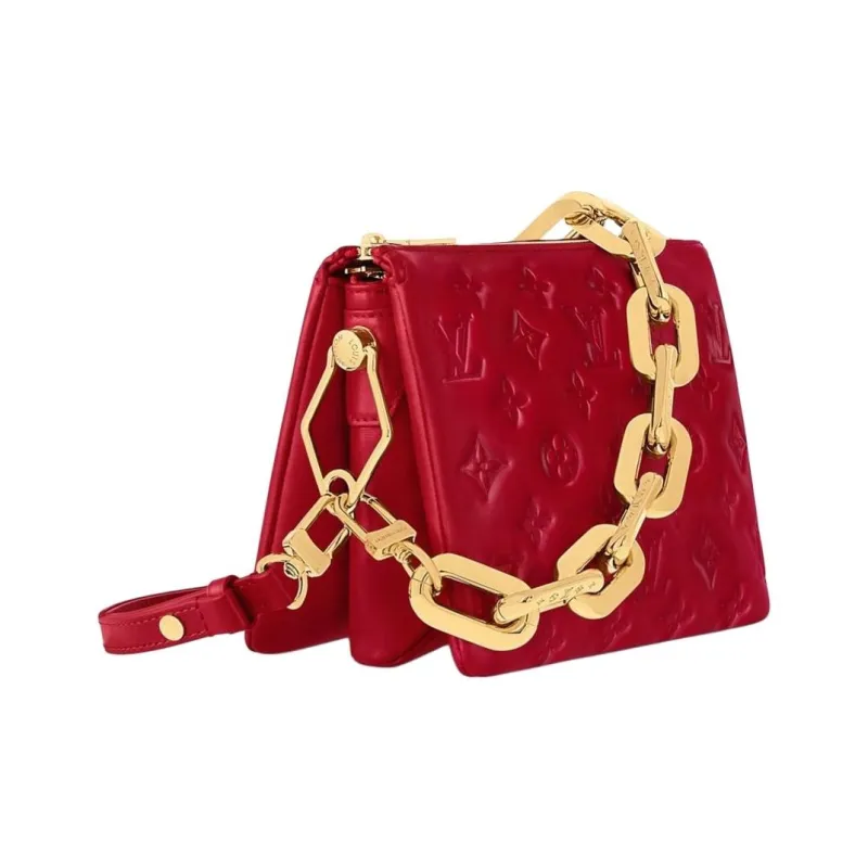 LOUIS VUITTON Sheepskin And Leather Pillow Bag Chain Handbag Shoulder Bag Crossbody Bag Small Size Women's Nautical Red-1