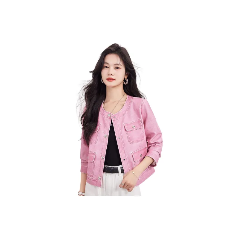 CARBAMMI Leather Jacket Women's Pink-1
