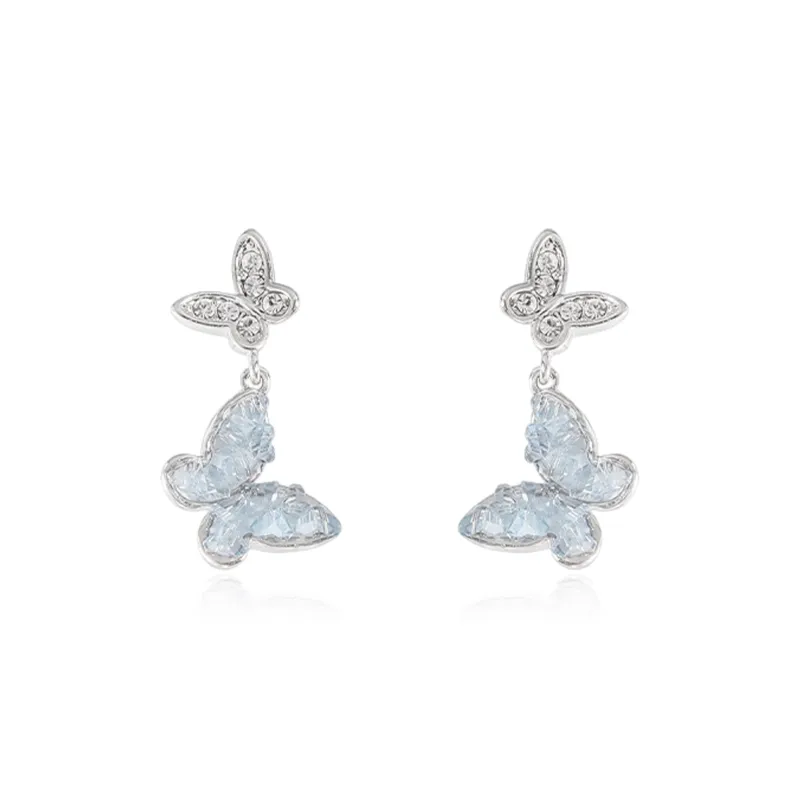 HOLLY RYAN Crystal Refreshing Lively Romantic Fringe Butterfly Hoop Earrings Women's-0