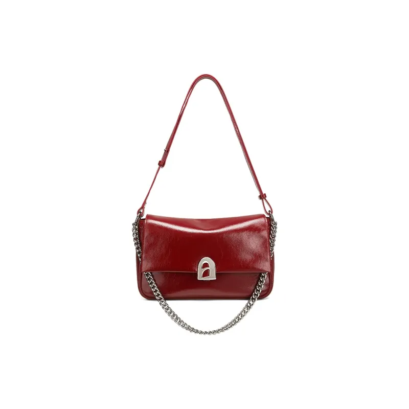 LA FESTIN Cow Leather Simple Shoulder Bag Medium Size Women's Cool White/Playful Black/Energy Red-12