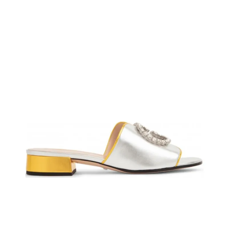 GUCCI Interlocking Abrasion-Resistant Slide Slippers Women's Silver-1