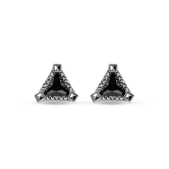 MGS S925 Silver Cool Black Glitter Fashion Trendy Hoop Earrings Women's