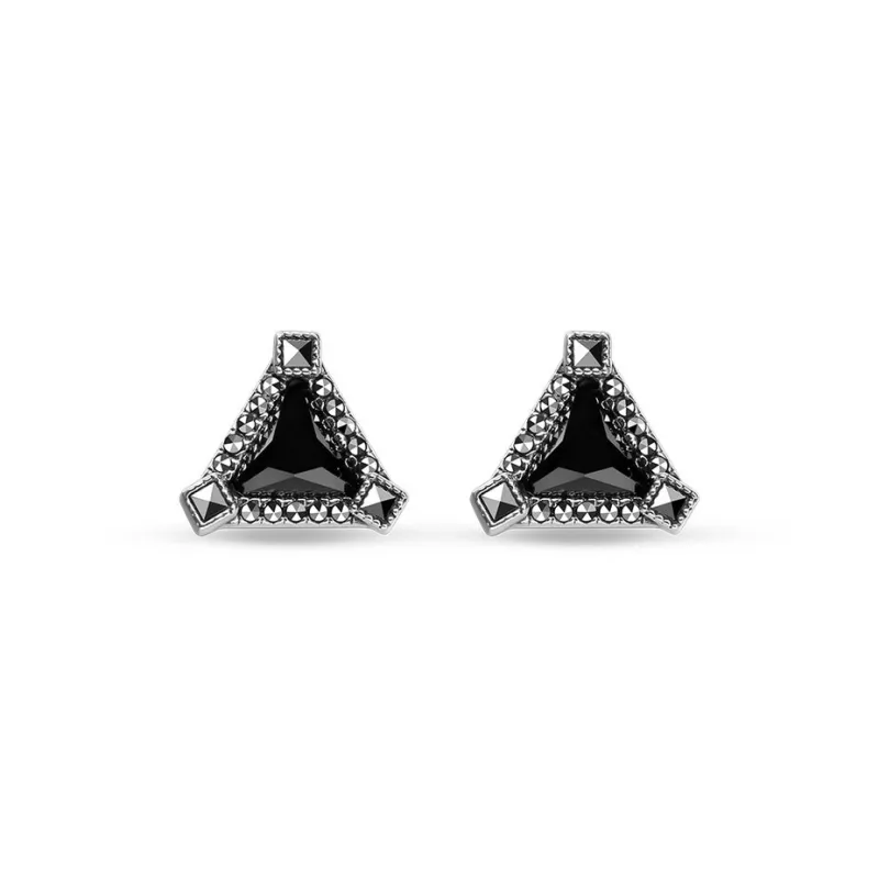 MGS S925 Silver Cool Black Glitter Fashion Trendy Hoop Earrings Women's-0
