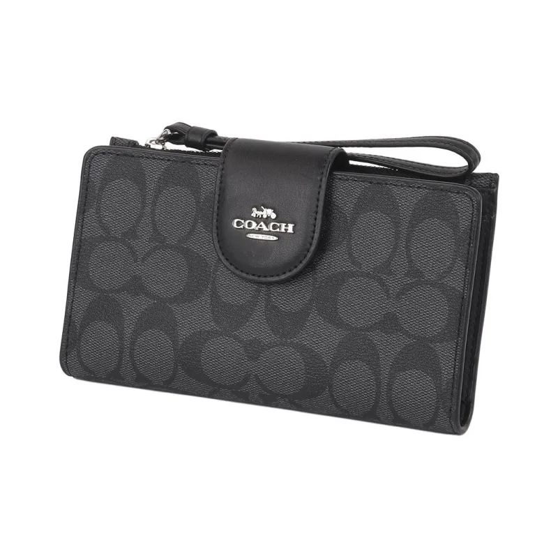 COACH Tech Wallet Coated Canvas With Smooth Leather Document Bag, Card Holder, Wallet Men's Black-1