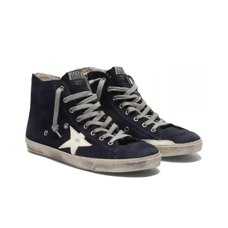 Golden Goose High Top Skateboard Shoes Men's Dark Blue-3