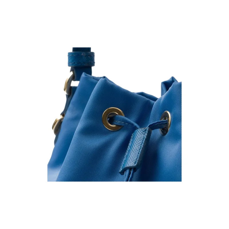 PRADA Re-Nylon Fabric With Leather Bucket Bags Shoulder Bag Crossbody Bag Handbag Mini Women's Light Blue-4