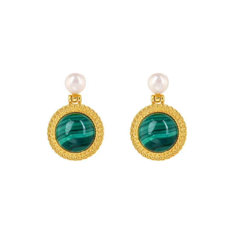 Xiaoyinjiang Malachite Jade Earrings Women's-0