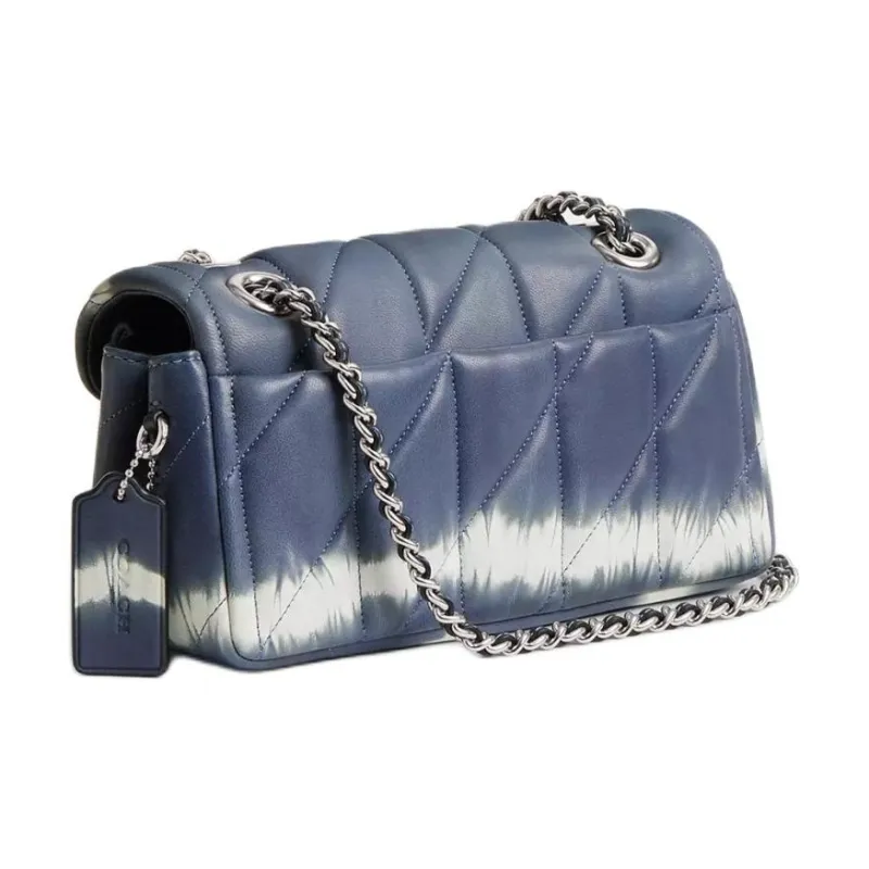 COACH Tabby Nappa Leather Shoulder Bag, Crossbody Bag Trumpets Women's Silver & Midnight Marine Blue Multicolor-1