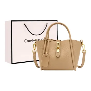 Carnival Keep Cow Leather Bucket Bag Crossbody Handbag Regular Women's Milk Tea Beige/Black/Brown