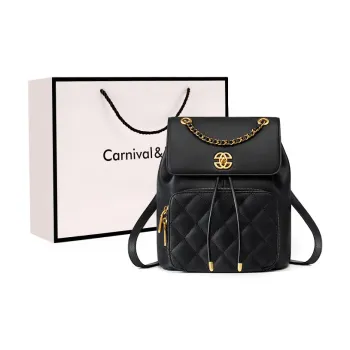 Carnival Keep Cow Leather Backpack Medium Size Women's Black