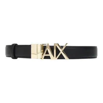 ARMANI EXCHANGEAE Logo Buckle Smooth Buckle Leather Belts Women's Black Width: 3.5cm
