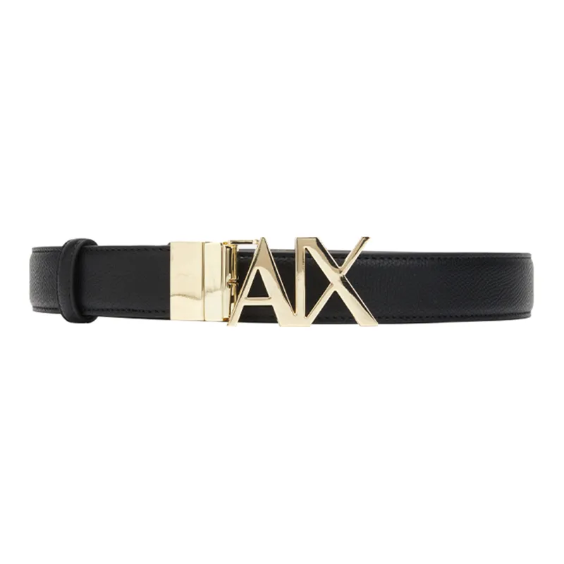 ARMANI EXCHANGEAE Logo Buckle Smooth Buckle Leather Belts Women's Black Width: 3.5cm-0