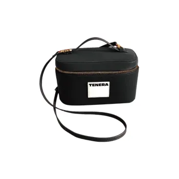 Tenera Environmentally Friendly Plain Leather Material Makeup Case One Shoulder Handbag Regular Unisex Velour Black