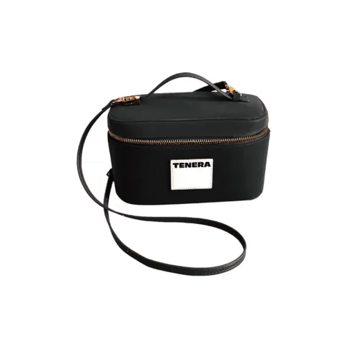 Tenera Environmentally Friendly Plain Leather Material Makeup Case One Shoulder Handbag Regular Unisex Velour Black