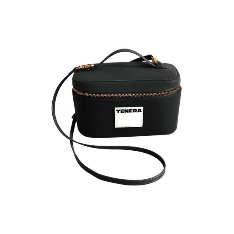 Tenera Environmentally Friendly Plain Leather Material Makeup Case One Shoulder Handbag Regular Unisex Velour Black-0