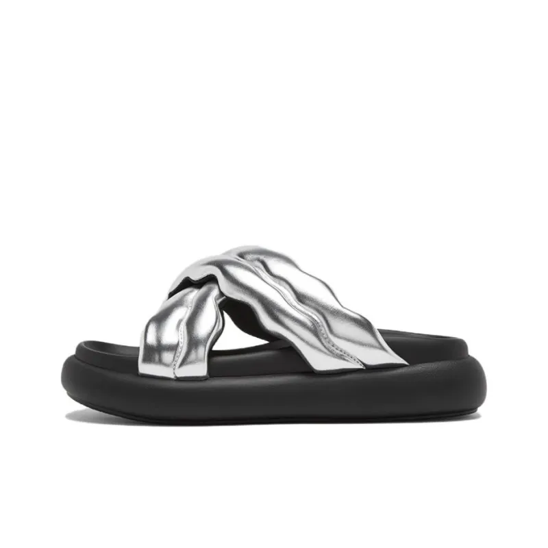 BASTO Slide Slippers Women's White/Black/Silver-10