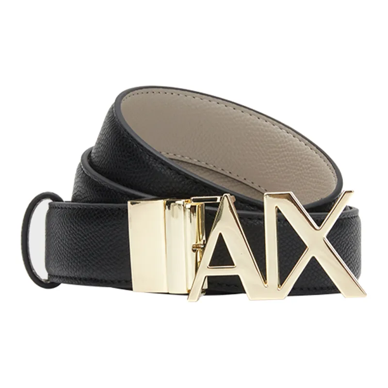 ARMANI EXCHANGEAE Logo Buckle Smooth Buckle Leather Belts Women's Black Width: 3.5cm-1