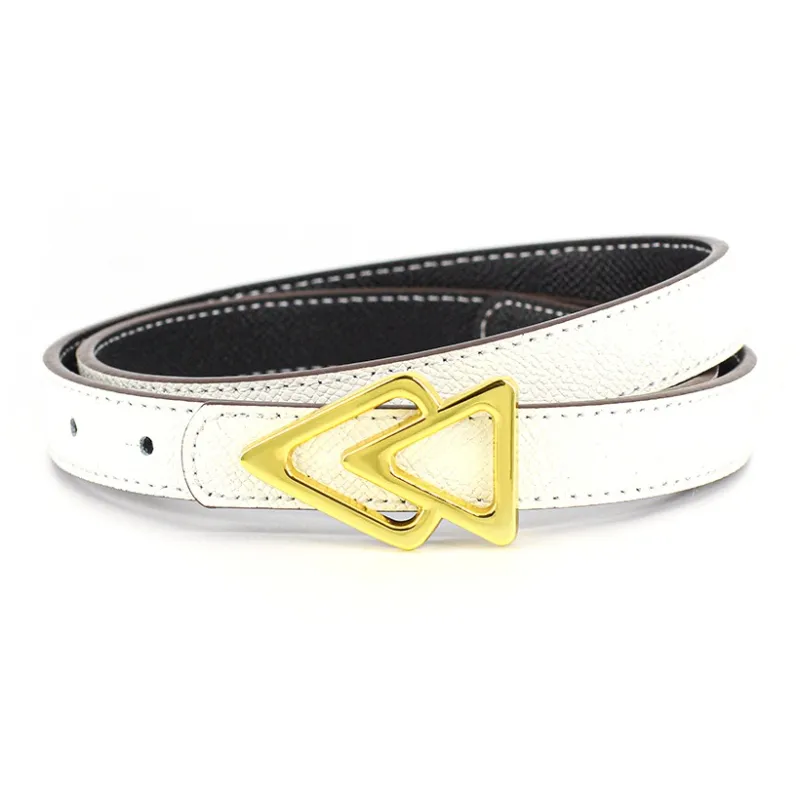 PISHUSHU Commute Double Sided Functional Cow Leather Smooth Buckle Belt Women's Orange Width 1.8cm-1