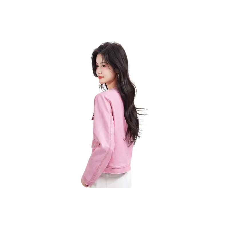 CARBAMMI Leather Jacket Women's Pink-4
