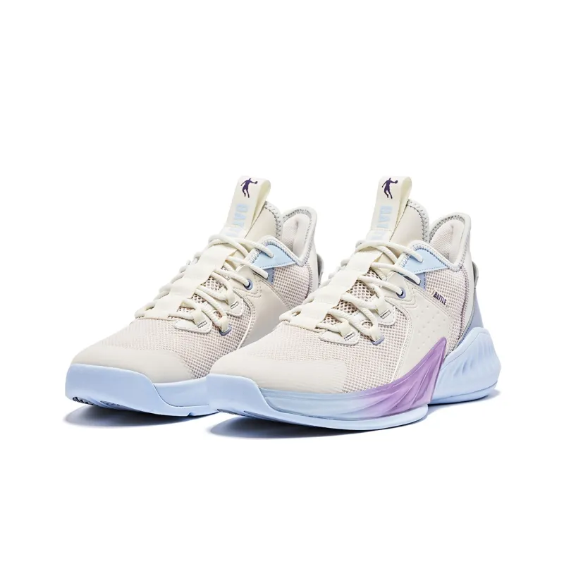 QIAODAN Cushioning Anti-Slip And Wear-Resistant Low-Top Basketball Shoes Men's White Blue-2