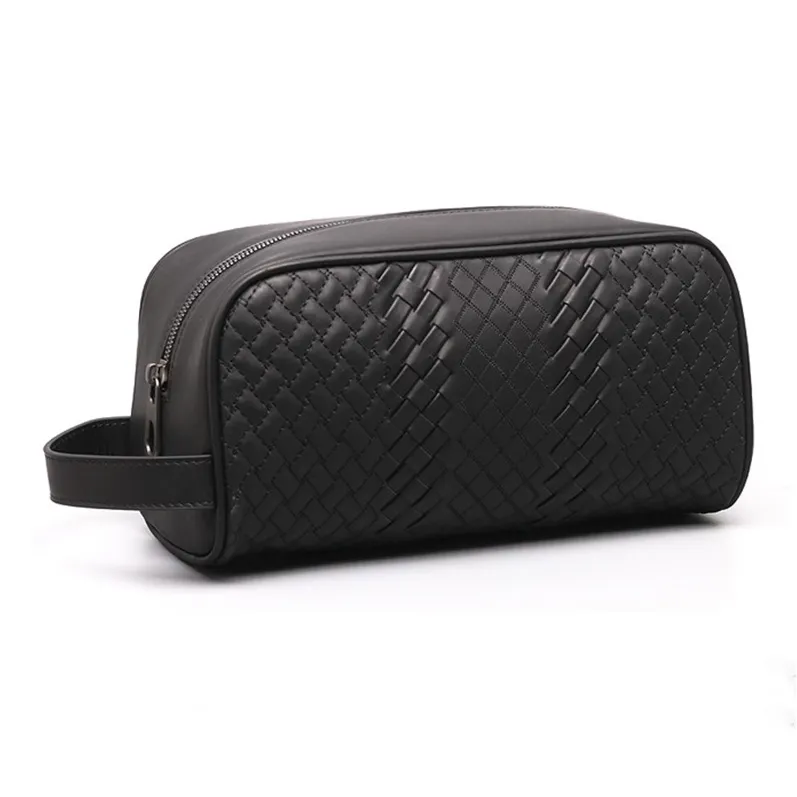 CMLZIUA Top Grain Cow Leather Clutch Unisex Black-2