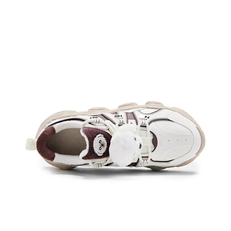 QIAODAN Claw Shoes 2.0 Slip Resistant, Abrasion Resistant, Thermal Low Top Chunky Sneakers Women's White Brown-2