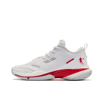 QIAODAN Wind Blade Fly By Cushioning Anti Slip And Wear Resistant Low Top Basketball Shoes Men's White Red