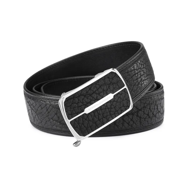 ROBERTA DI CAMERINO Cow Leather Plain Weave Belt Men's Black 3.7CM Anniversary Gift Set-0
