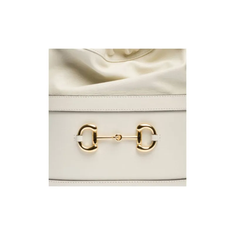 GUCCI Horsebit 1955 Leather Bucket Bag, Shoulder Bag, Crossbody Bag Women's White-5