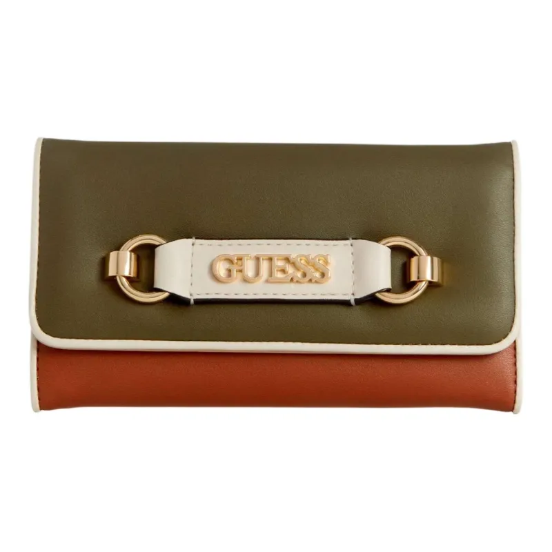 GUESS Faux Leather Wallet Women's Olive Multicolor & Red-0