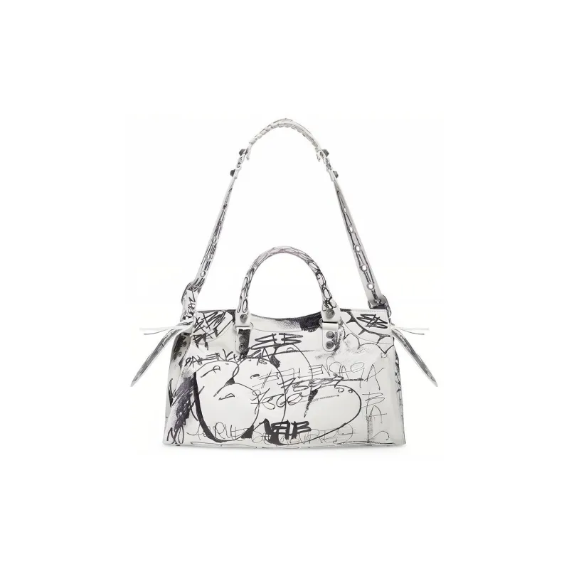Balenciaga Neo Cagole City Lambskin Biker Bag Shoulder Bag Crossbody Bag Handbag Women's White/Black-3