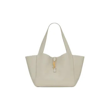SAINT LAURENT Suede Leather Tote Bag, Shopping Bag, Handbag Women's Vintage White & Dark Beige