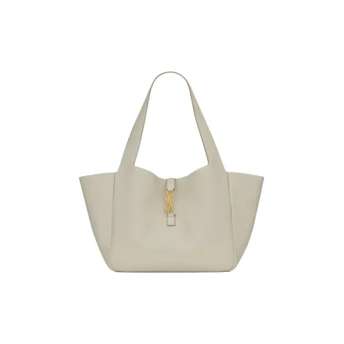 SAINT LAURENT Suede Leather Tote Bag, Shopping Bag, Handbag Women's Vintage White & Dark Beige