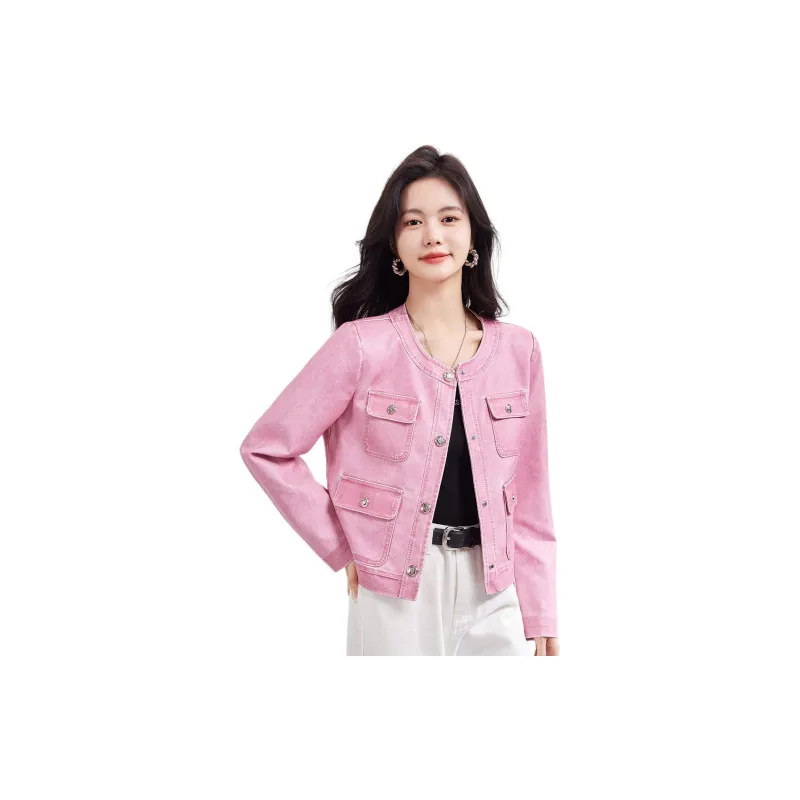 CARBAMMI Leather Jacket Women's Pink-3