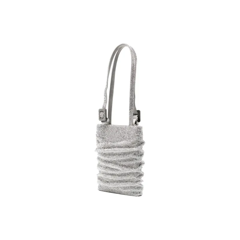 BENEDETTA BRUZZICHES Silk Satin Rhinestone Shoulder Bag, Crossbody Bag, Handbag Women's Silver-1