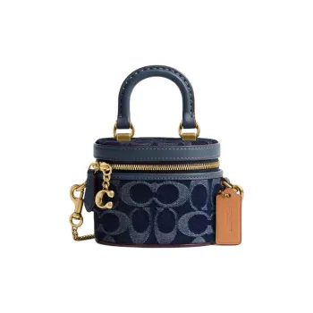 COACH Trail Denim With Exquisite Calfskin Handbag Shoulder Bag Crossbody Bag Mini Women's Brass & Blue