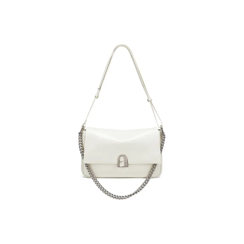 LA FESTIN Cow Leather Simple Shoulder Bag Medium Size Women's Cool White/Playful Black/Energy Red-0