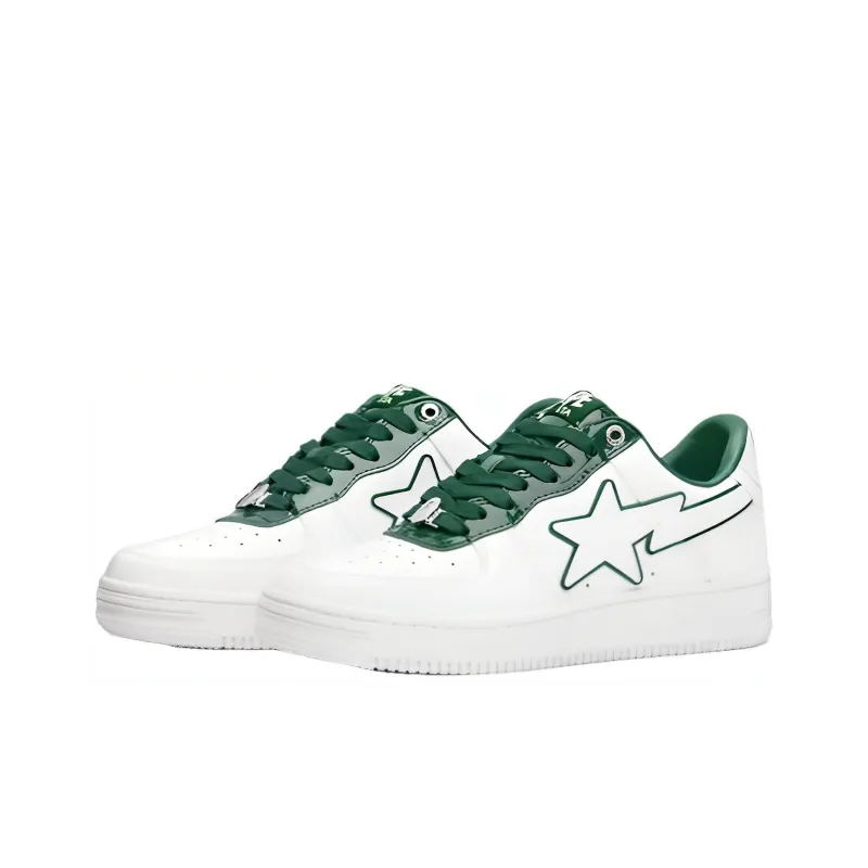 A BATHING APE STA Stylish Skateboarding Shoes Women's White Green-1