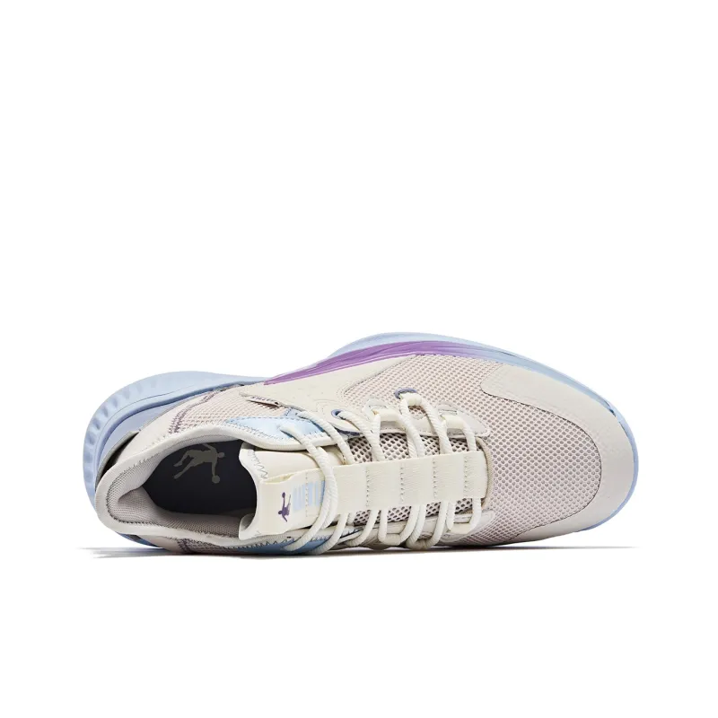 QIAODAN Cushioning Anti-Slip And Wear-Resistant Low-Top Basketball Shoes Men's White Blue-3