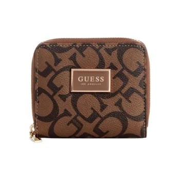 GUESS Coated Canvas Card Holder Wallet Small Size Unisex Dark Brown