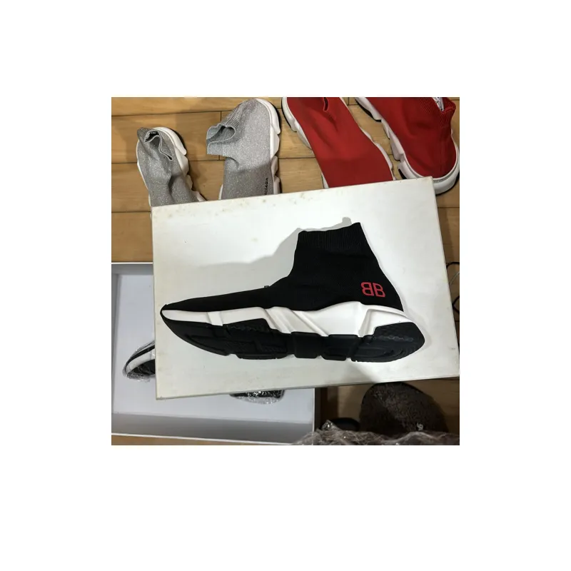 Balenciaga Speed Sneakers 'Black Knit With Red Bb Logo'-4