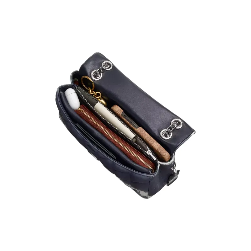 COACH Tabby Nappa Leather Shoulder Bag Crossbody Bag Medium Size Women's Silver & Midnight Navy Multicolor-4