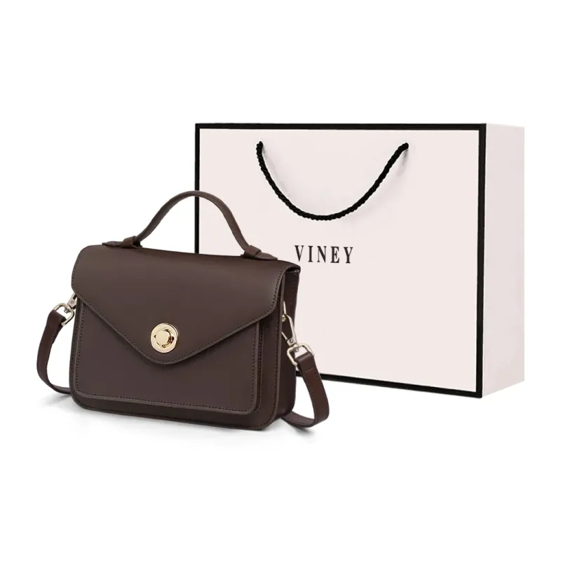 VINEY Cow Leather Shoulder Bag Crossbody Bag Handbags Regular Women's Dark Coffee-0