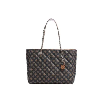GUESS Polyurethane Tote Bag Shopping Bag Shoulder Bag Handbag Large Size Women's Brown