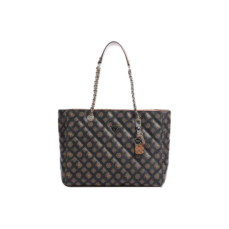 GUESS Polyurethane Tote Bag Shopping Bag Shoulder Bag Handbag Large Size Women's Brown-0