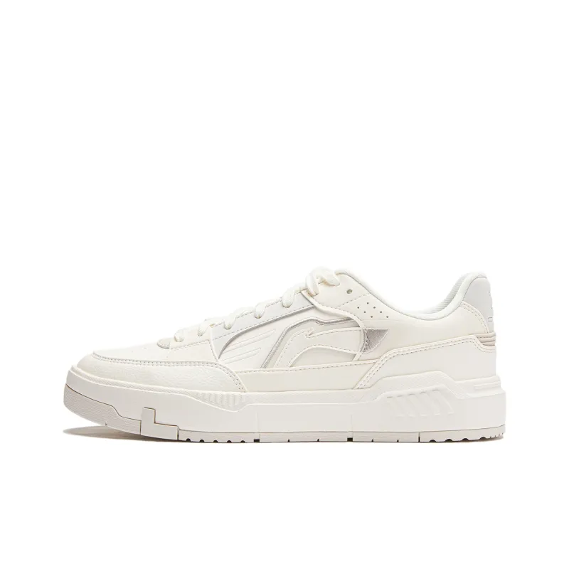 LiNing Common 80s Slip Resistant Cushioning Low Top Skateboard Shoes Men's Ivory-0