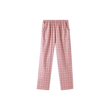 FENTENG Pajama Pants Women's Pink Plaid